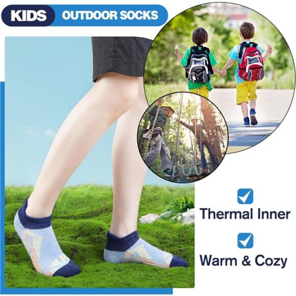 6 Pairs Kids Merino Wool Ankle Socks Thermal Thick No Show Socks - Picture 4 of 7